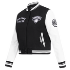 NBA NEW YORK KNICKS WOMEN'S VARSITY JACKET (BLACK/WHITE)