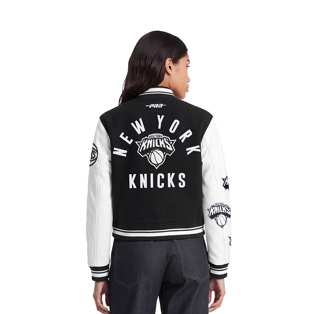 NBA NEW YORK KNICKS WOMEN'S VARSITY JACKET (BLACK/WHITE)