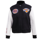 NBA NEW YORK KNICKS CLASSIC BLOUSON COLLÉGIAL EN LAINE POUR FEMME (NOIR/BLANC)
