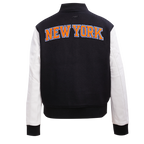 NBA NEW YORK KNICKS CLASSIC BLOUSON COLLÉGIAL EN LAINE POUR FEMME (NOIR/BLANC)