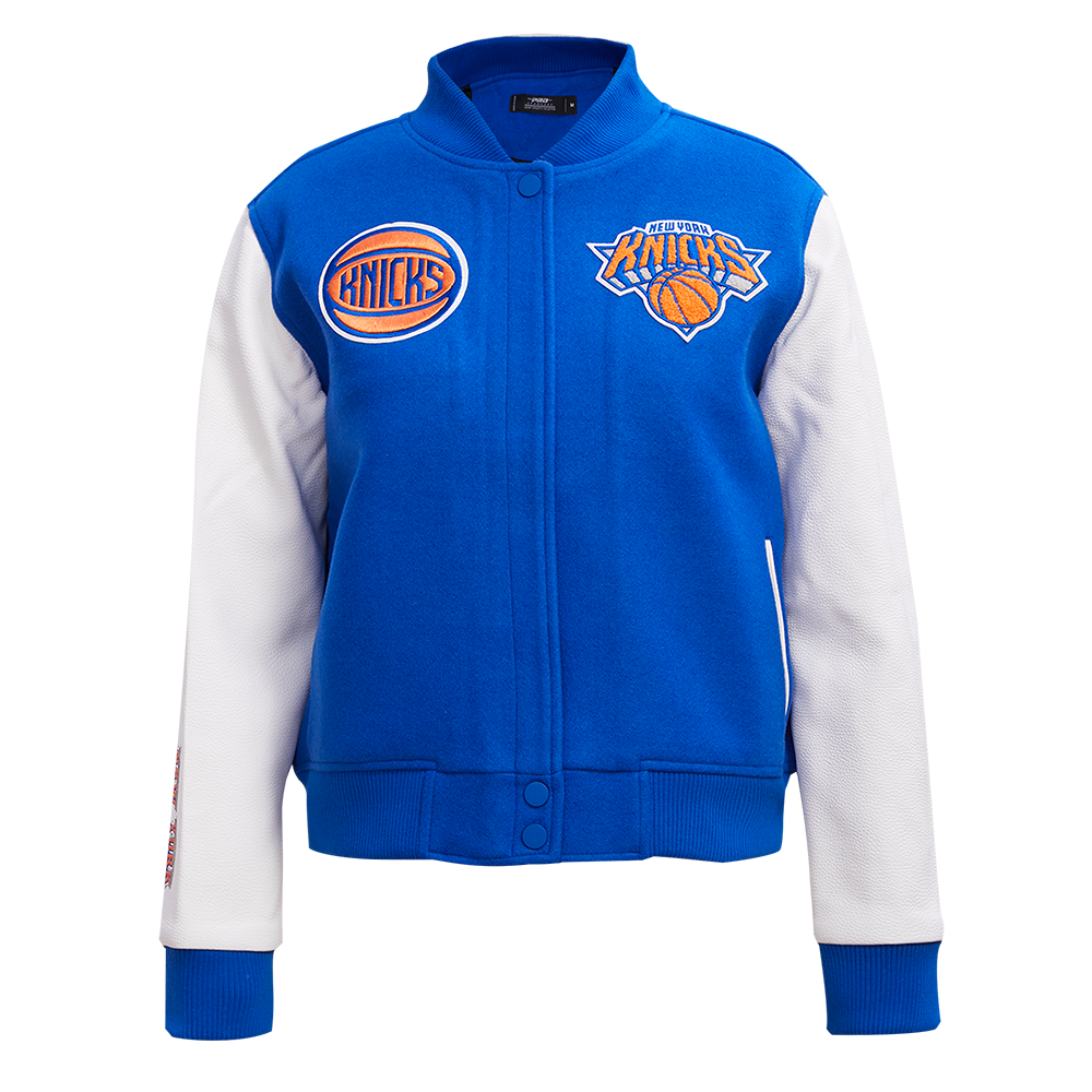 NBA NEW YORK KNICKS CLASSIC WOOL WOMEN'S VARSITY JACKET (ROYAL BLUE/WHITE)