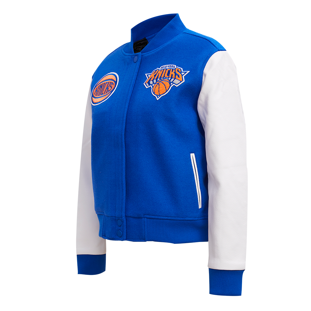 NBA NEW YORK KNICKS CLASSIC WOOL WOMEN'S VARSITY JACKET (ROYAL BLUE/WHITE)