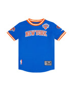 NBA NEW YORK KNICKS CLASSIC T-SHIRT EN FILET À MANCHES COURTES POUR GARÇON ENFANT (BLEU ROYAL/ORANGE)