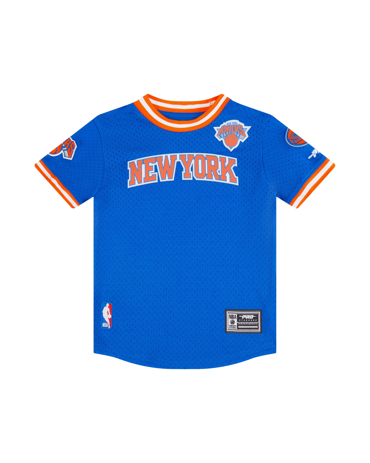 NBA NEW YORK KNICKS CLASSIC T-SHIRT EN FILET À MANCHES COURTES POUR GARÇON ENFANT (BLEU ROYAL/ORANGE)