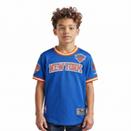 NBA NEW YORK KNICKS CLASSIC T-SHIRT EN FILET À MANCHES COURTES POUR GARÇON ENFANT (BLEU ROYAL/ORANGE)