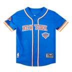 NBA NEW YORK KNICKS CLASSIC CHEMISE BOUTONNÉE EN FILET POUR GARÇON ENFANT (BLEU ROYAL/ORANGE)