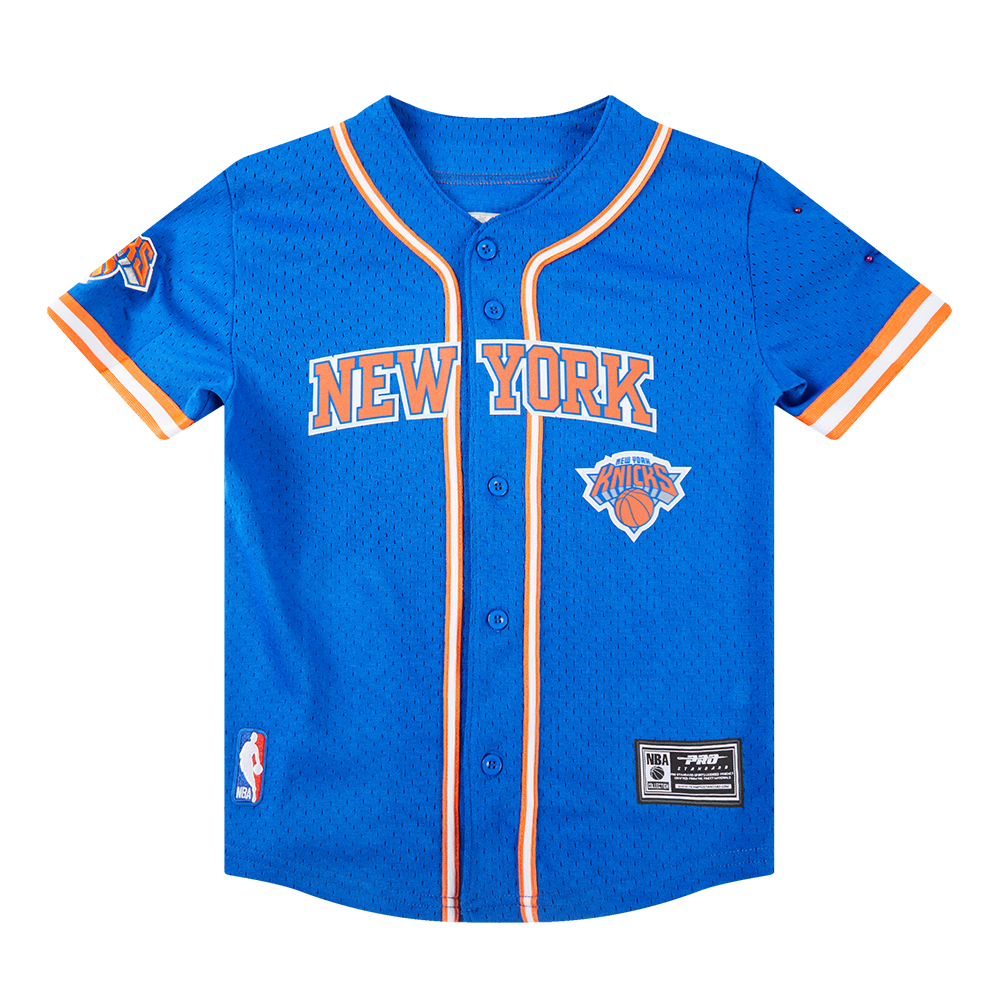 NBA NEW YORK KNICKS CLASSIC CHEMISE BOUTONNÉE EN FILET POUR GARÇON ENFANT (BLEU ROYAL/ORANGE)