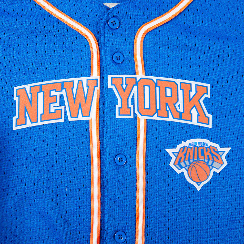 NBA NEW YORK KNICKS CLASSIC CHEMISE BOUTONNÉE EN FILET POUR GARÇON ENFANT (BLEU ROYAL/ORANGE)