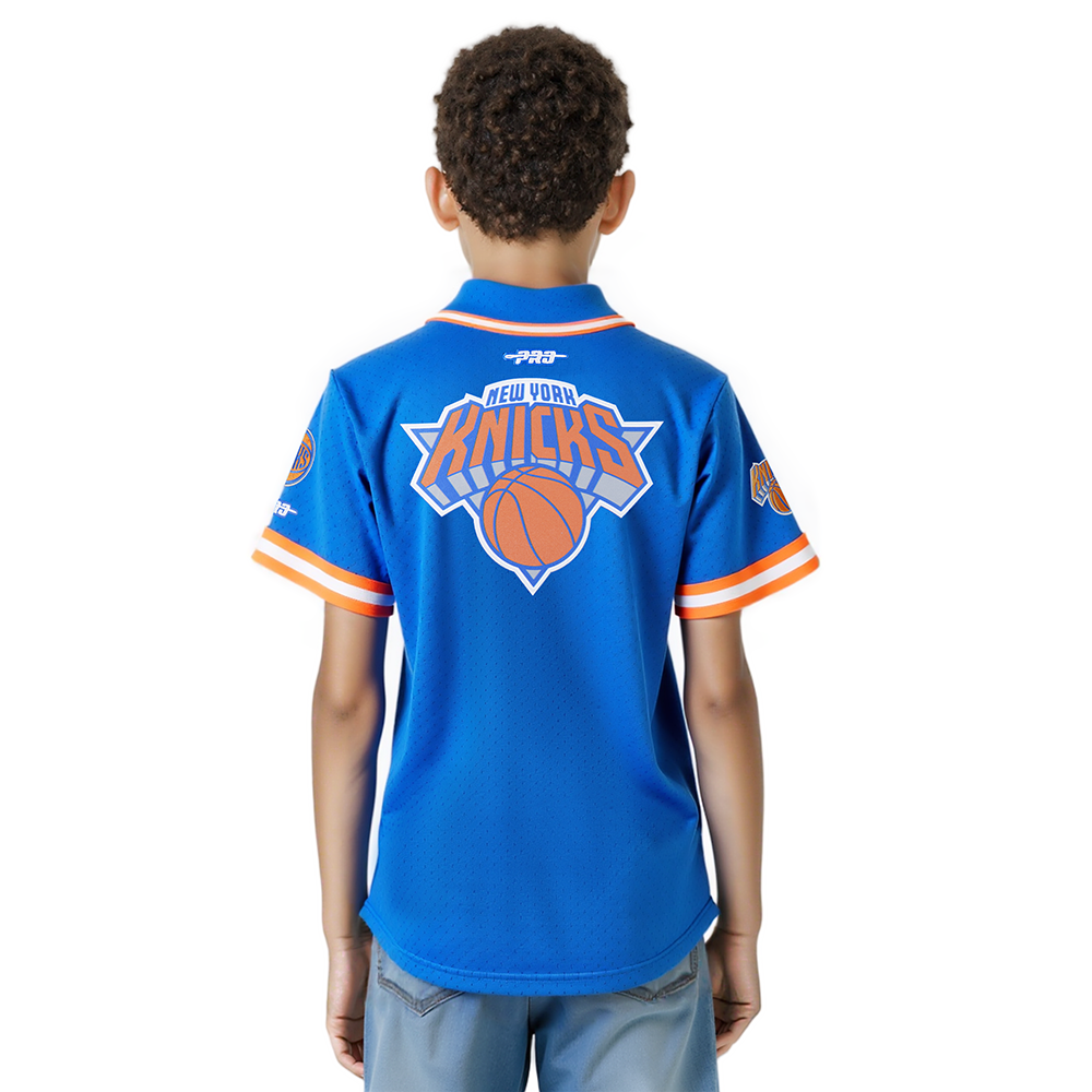 NBA NEW YORK KNICKS CLASSIC LITTLE BOY'S MESH BUTTON DOWN SHIRT (ROYAL BLUE/ORANGE)