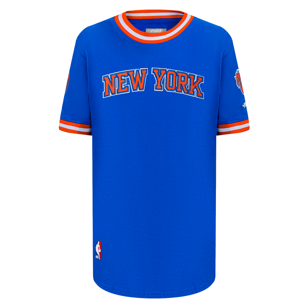 NBA NEW YORK KNICKS CLASSIC LITTLE BOY'S SHORT SLEEVE STRIPED RIB TEE (ROYAL BLUE/ORANGE)