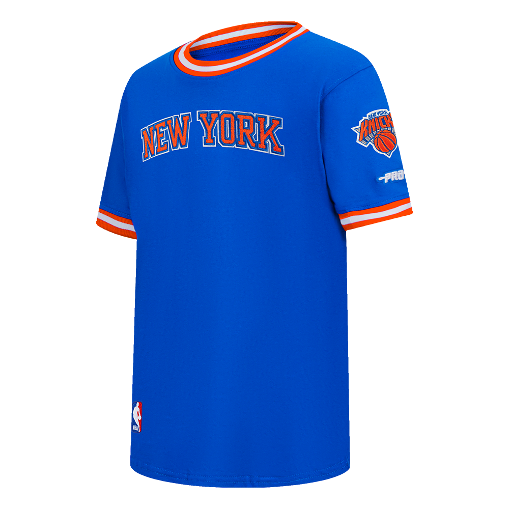 NBA NEW YORK KNICKS CLASSIC LITTLE BOYS SHORT SLEEVE STRIPED RIB TEE (ROYAL BLUE/ORANGE)