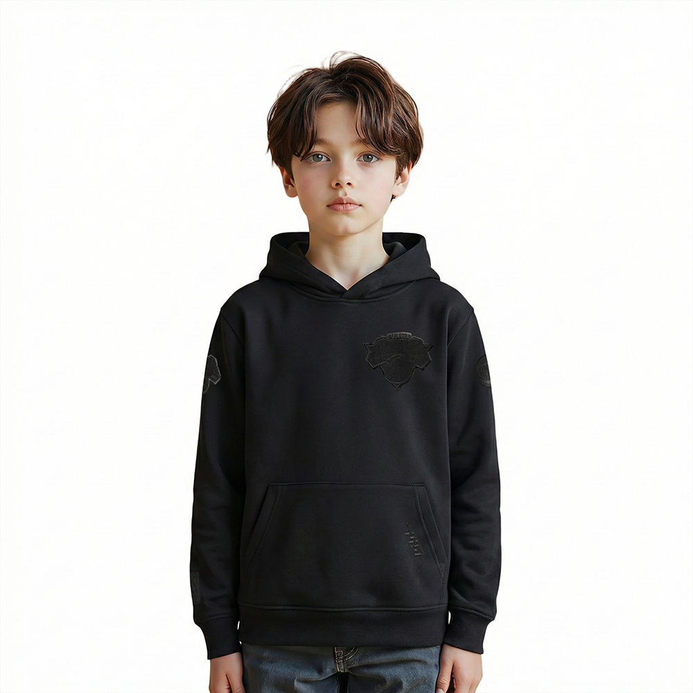 NBA NEW YORK KNICKS TRIPLE BLACK LITTLE BOY'S FLEECE PULLOVER HOODIE (BLACK)