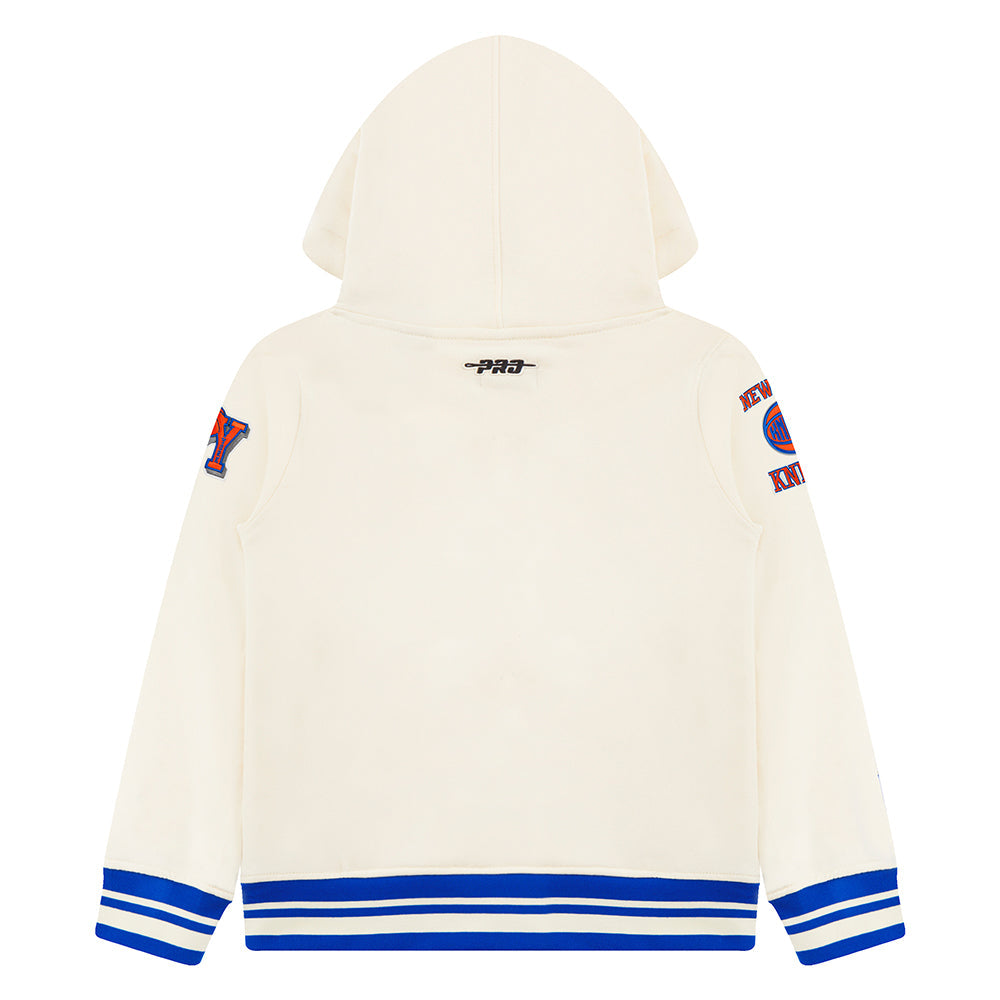 NBA NEW YORK KNICKS RETRO CLASSIC LITTLE BOYS RIB FLEECE PULLOVER HOODIE (EGGSHELL/ROYAL BLUE)