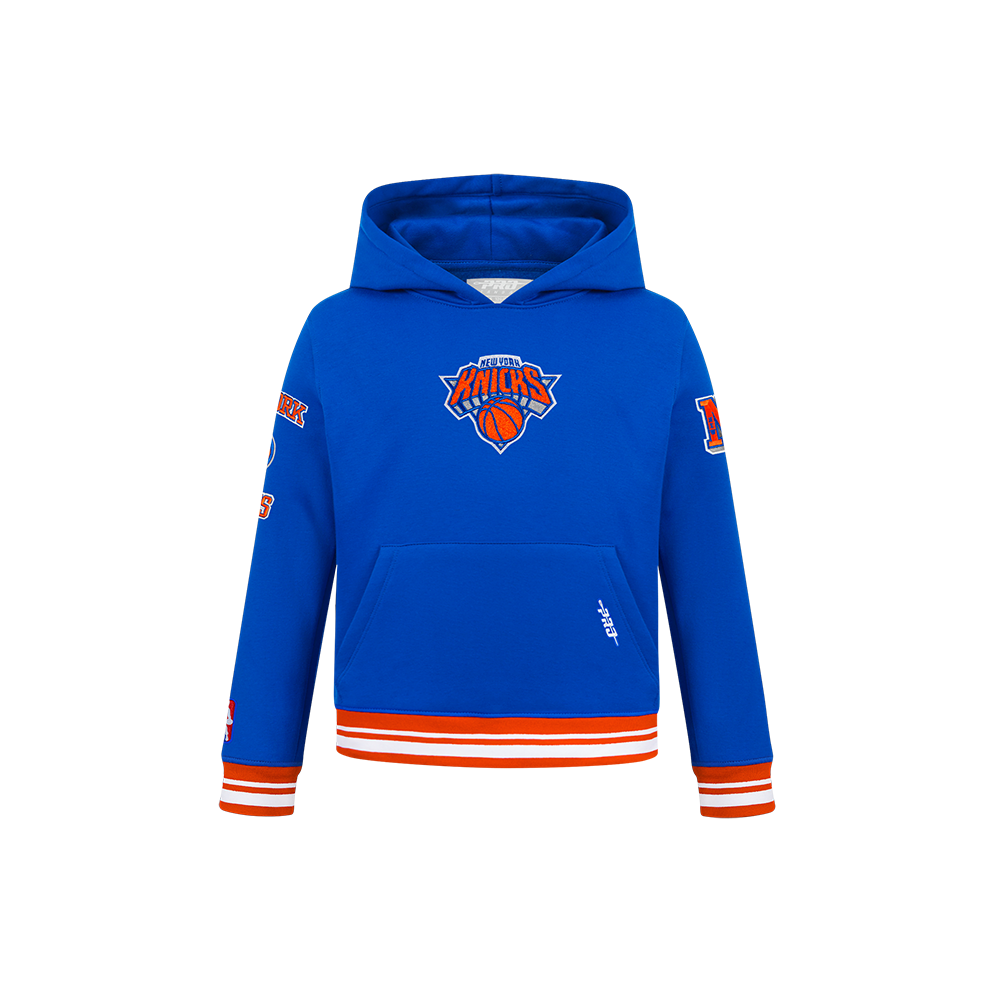 NBA NEW YORK KNICKS RETRO CLASSIC LITTLE BOY'S RIB FLEECE PULLOVER HOODIE (ROYAL/ORANGE/ROYAL)