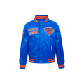 NBA NEW YORK KNICKS RETRO CLASSIC BLOUSON EN SATIN À BORDS CÔTELÉS POUR GARÇON ENFANT (BLEU ROYAL/ORANGE/BLEU ROYAL)
