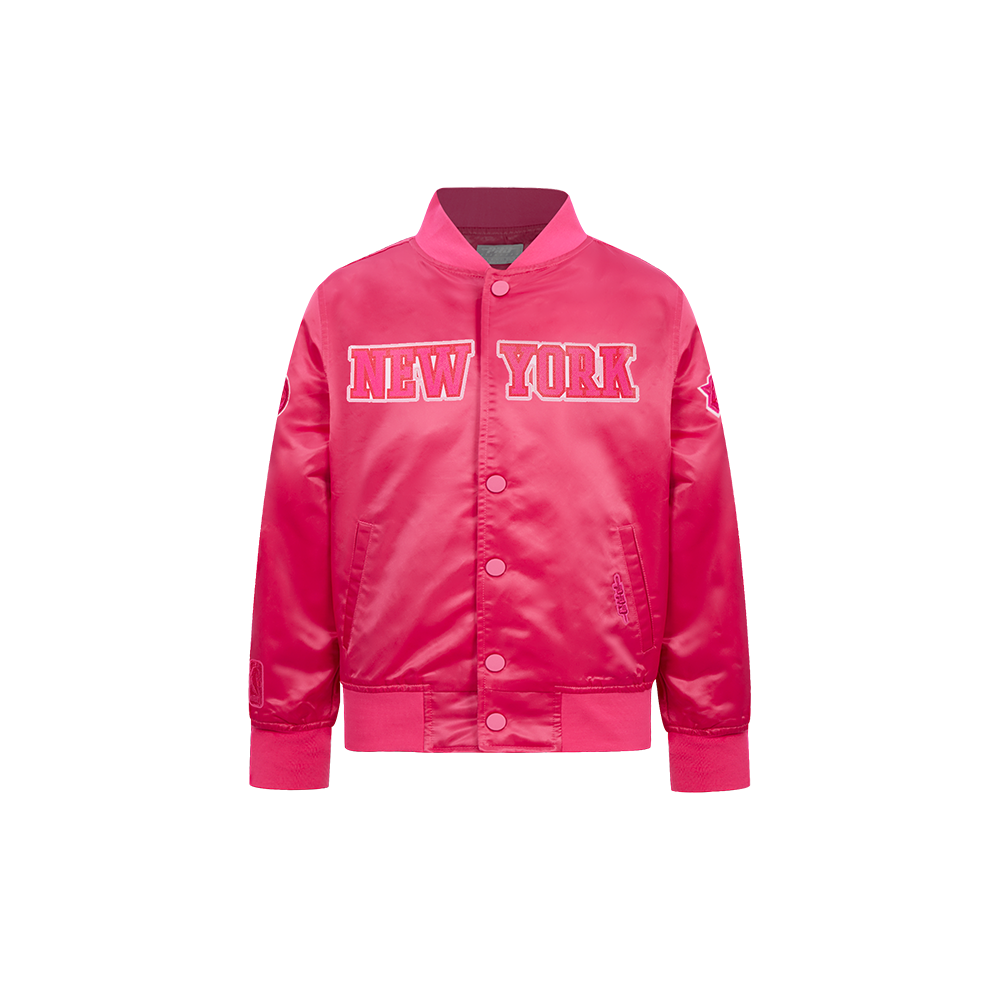 NBA NEW YORK KNICKS TRIPLE PINK LITTLE GIRL'S SATIN JACKET (BEETROOT PURPLE)