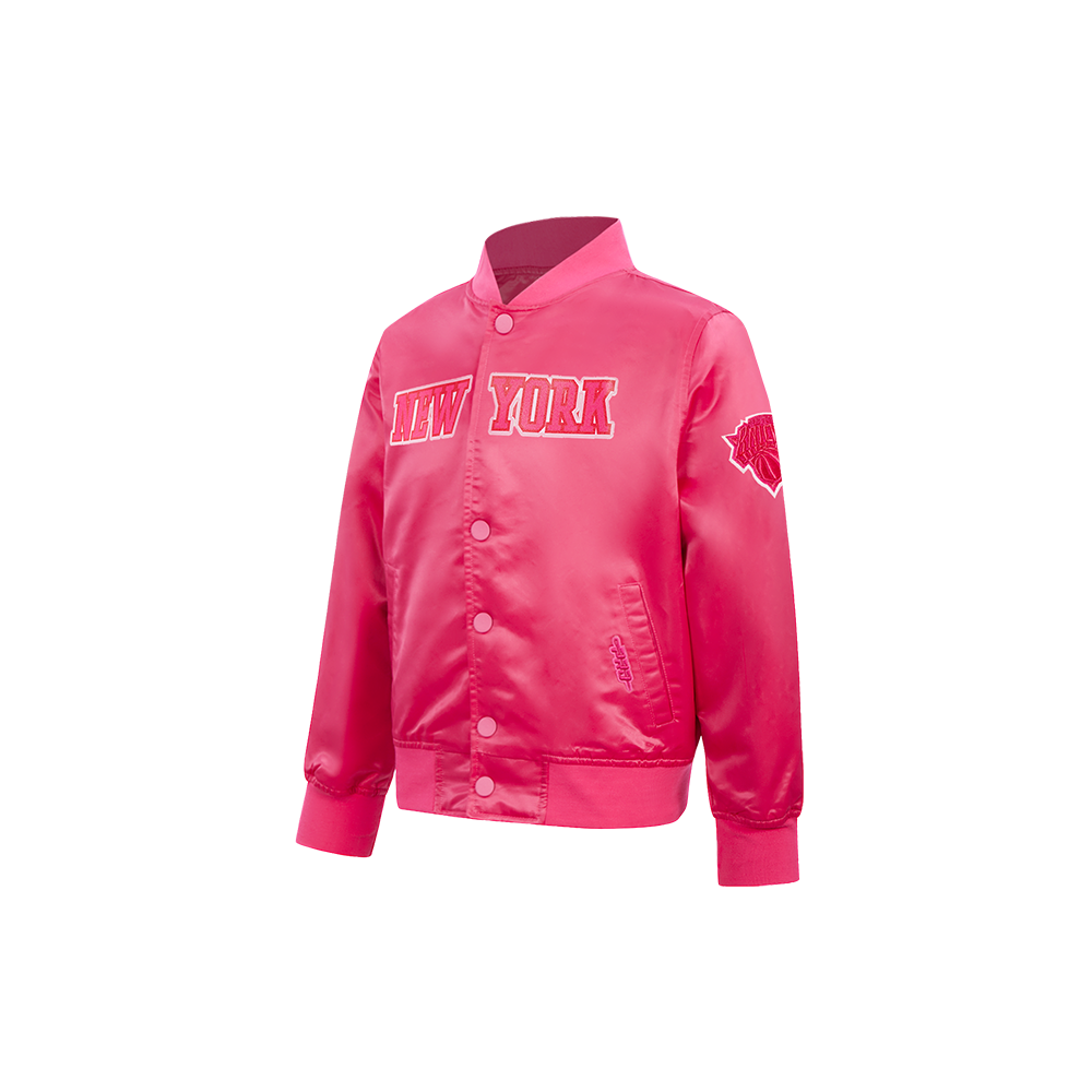 NBA NEW YORK KNICKS TRIPLE PINK LITTLE GIRL'S SATIN JACKET (BEETROOT PURPLE)