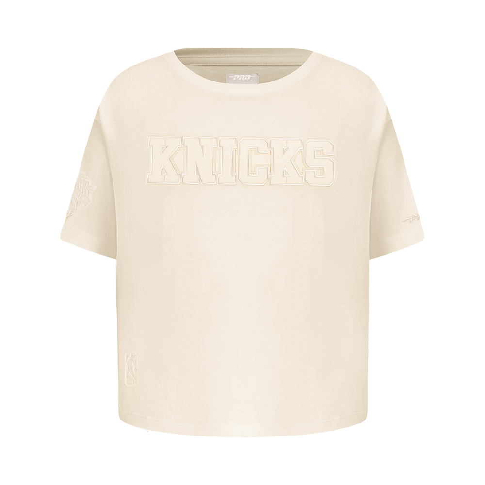 NBA NEW YORK KNICKS NEUTRAL LITTLE GIRL'S SHORT SLEEVE BOXY TEE (EGGSHELL)