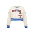 NBA NEW YORK KNICKS RETRO CLASSIC LITTLE GIRL'S RIB FLEECE CREWNECK (EGGSHELL/ROYAL BLUE)