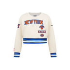 NBA NEW YORK KNICKS RETRO CLASSIC LITTLE GIRL'S RIB FLEECE CREWNECK (EGGSHELL/ROYAL BLUE)