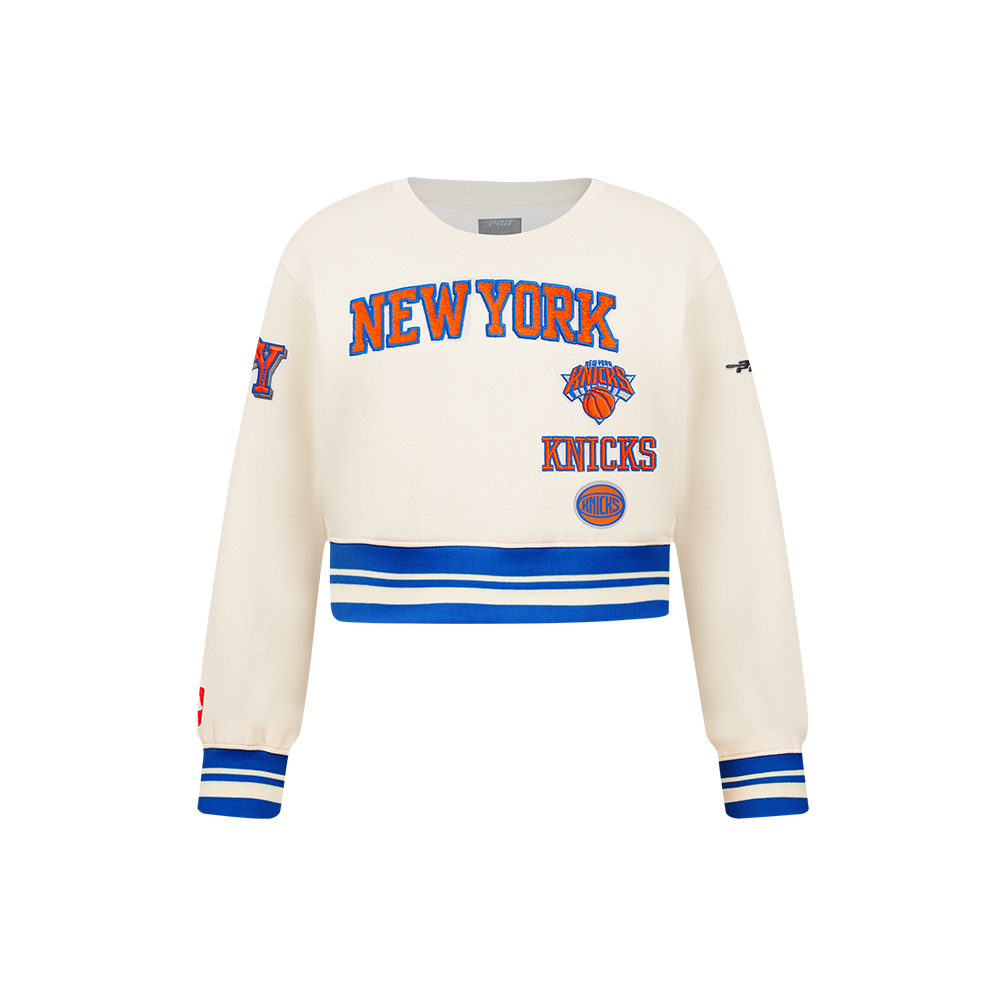NBA NEW YORK KNICKS RETRO CLASSIC LITTLE GIRL'S RIB FLEECE CREWNECK (EGGSHELL/ROYAL BLUE)