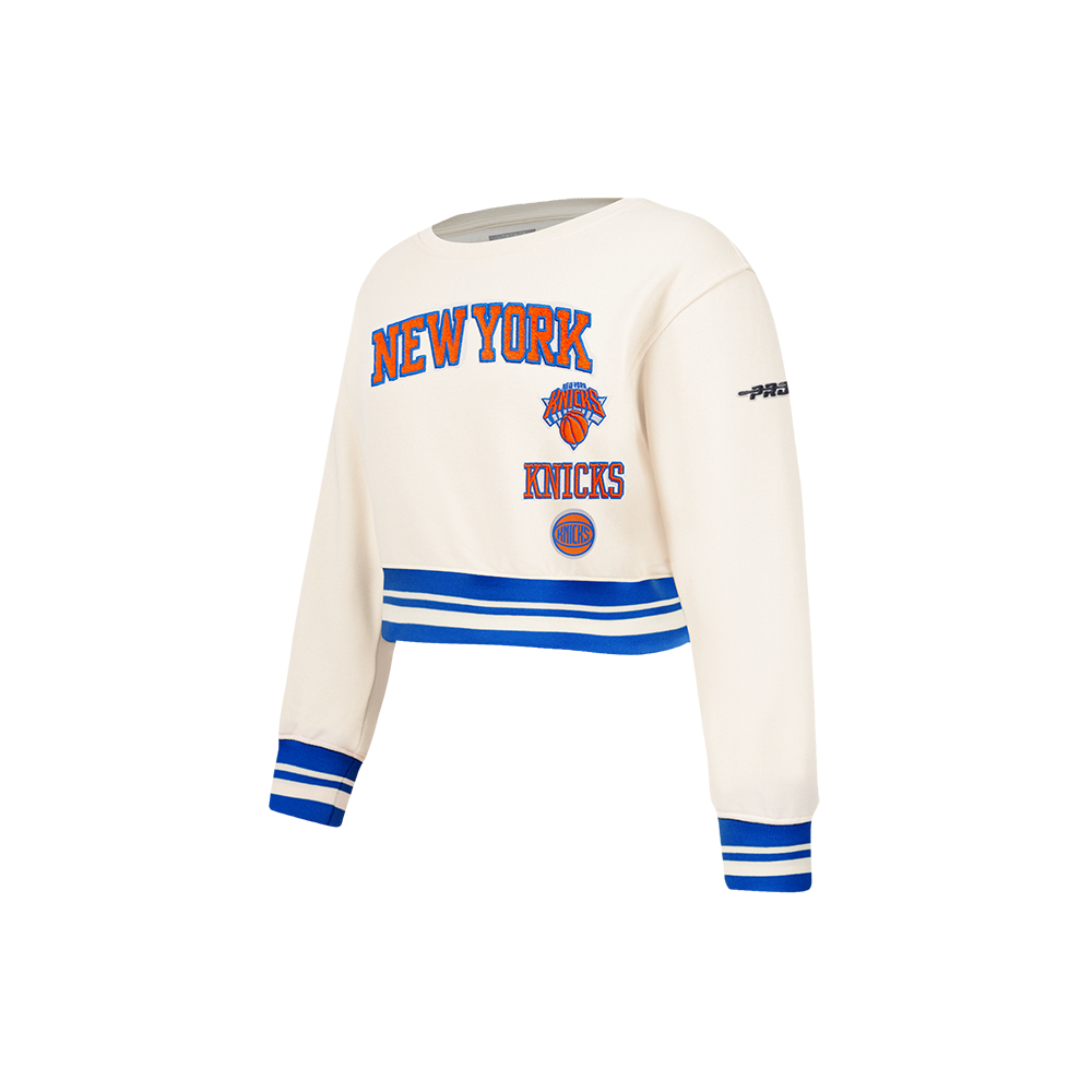 NBA NEW YORK KNICKS RETRO CLASSIC LITTLE GIRL'S RIB FLEECE CREWNECK (EGGSHELL/ROYAL BLUE)