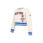 NBA NEW YORK KNICKS RETRO CLASSIC LITTLE GIRL'S RIB FLEECE CREWNECK (EGGSHELL/ROYAL BLUE)