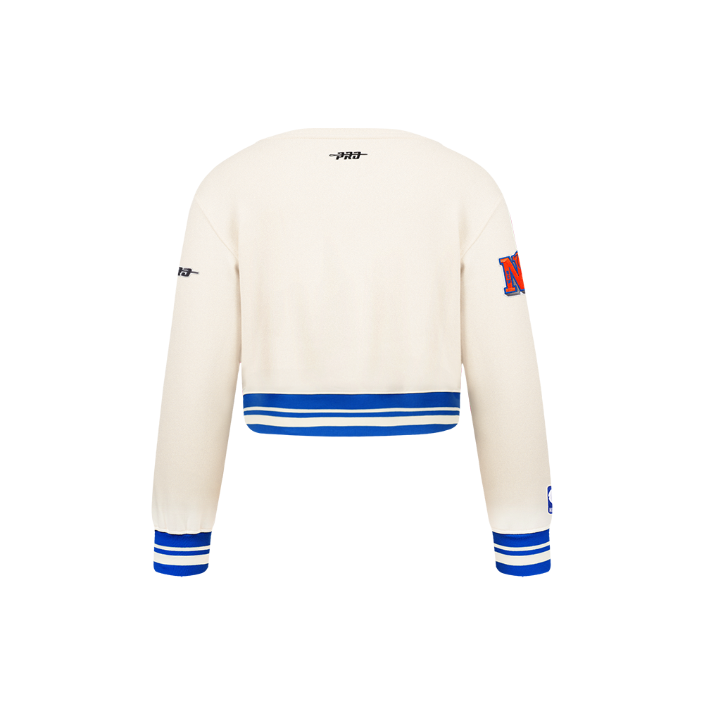 NBA NEW YORK KNICKS RETRO CLASSIC LITTLE GIRL'S RIB FLEECE CREWNECK (EGGSHELL/ROYAL BLUE)