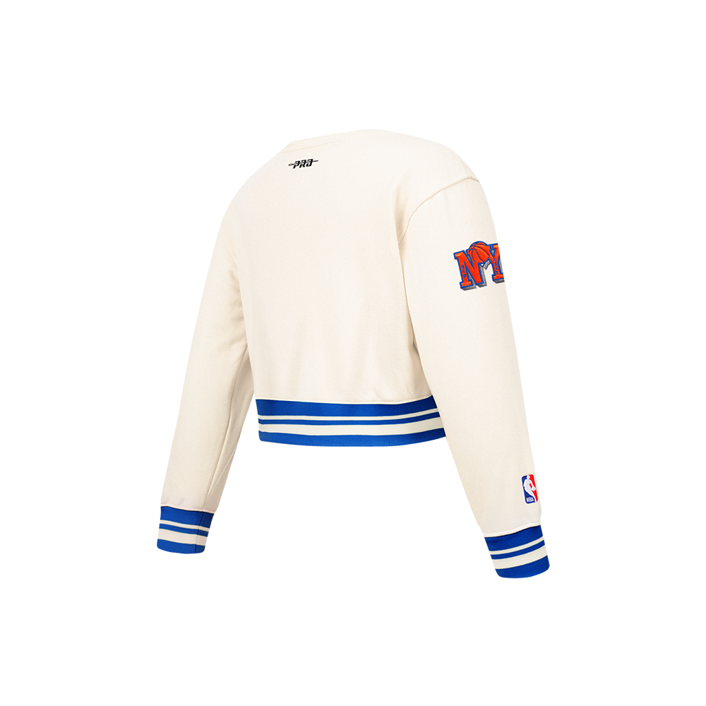 NBA NEW YORK KNICKS RETRO CLASSIC LITTLE GIRL'S RIB FLEECE CREWNECK (EGGSHELL/ROYAL BLUE)