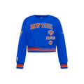 NBA NEW YORK KNICKS RETRO CLASSIC LITTLE GIRL'S RIB FLEECE CREWNECK (ROYAL/ORANGE/ROYAL)