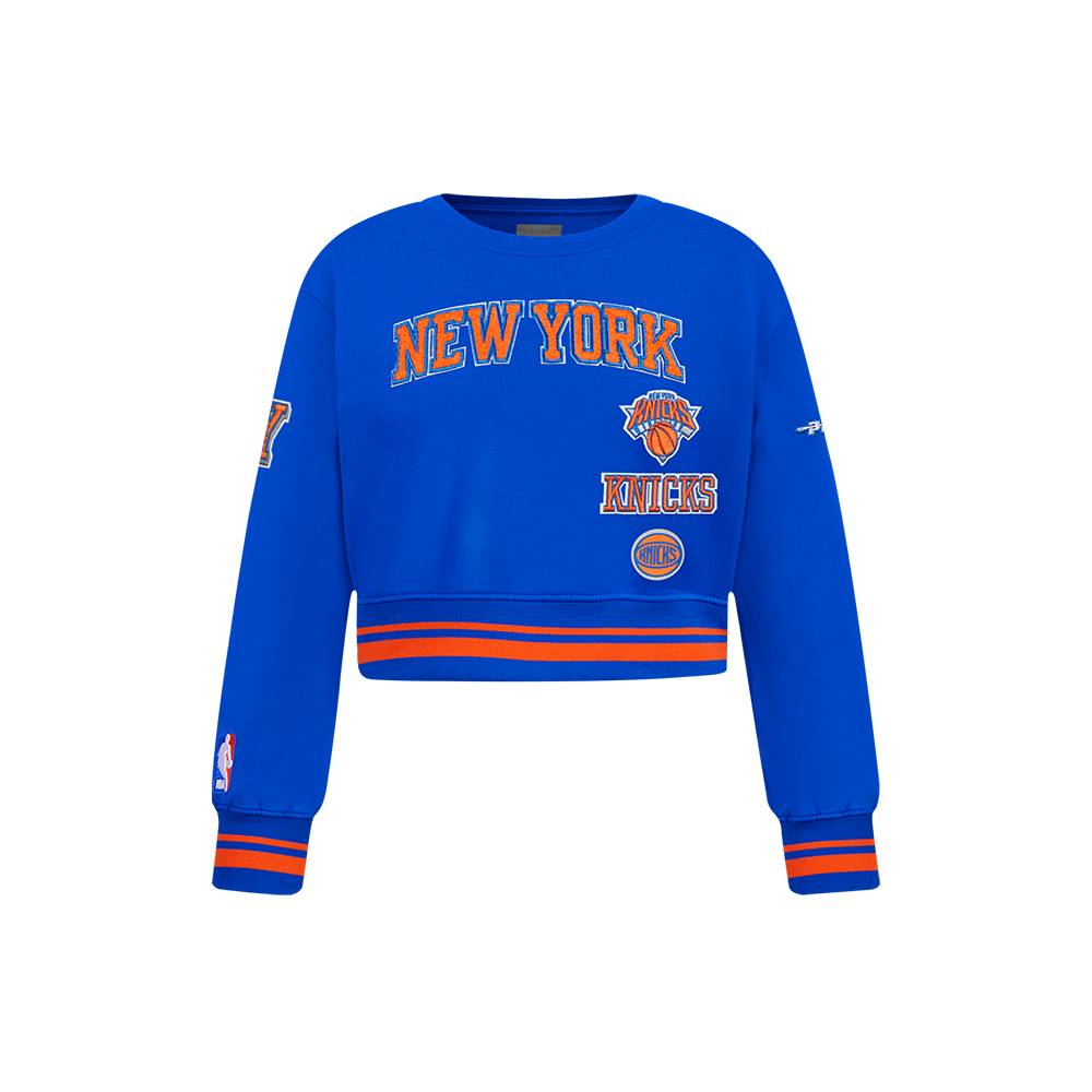 NBA NEW YORK KNICKS RETRO CLASSIC LITTLE GIRL'S RIB FLEECE CREWNECK (ROYAL/ORANGE/ROYAL)