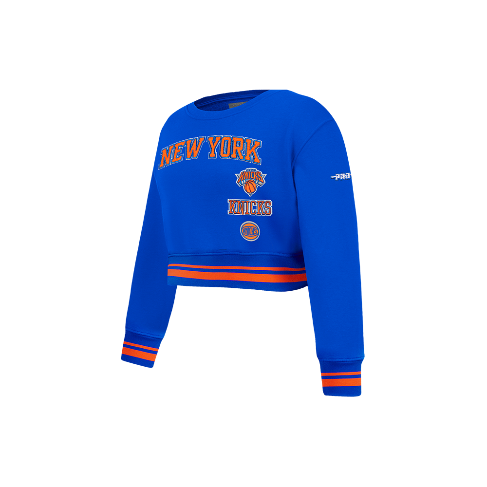 NBA NEW YORK KNICKS RETRO CLASSIC LITTLE GIRL'S RIB FLEECE CREWNECK (ROYAL/ORANGE/ROYAL)