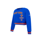 NBA NEW YORK KNICKS RETRO CLASSIC LITTLE GIRL'S RIB FLEECE CREWNECK (ROYAL/ORANGE/ROYAL)