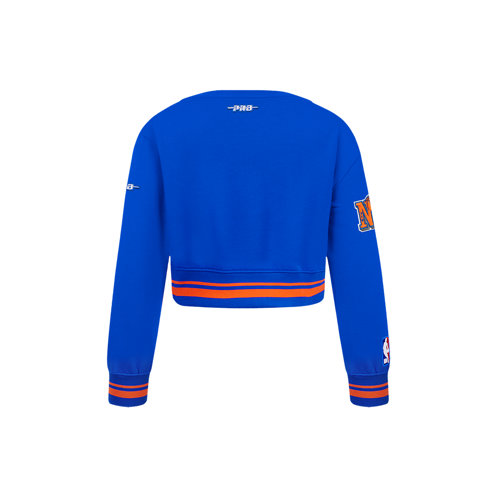 NBA NEW YORK KNICKS RETRO CLASSIC LITTLE GIRL'S RIB FLEECE CREWNECK (ROYAL/ORANGE/ROYAL)