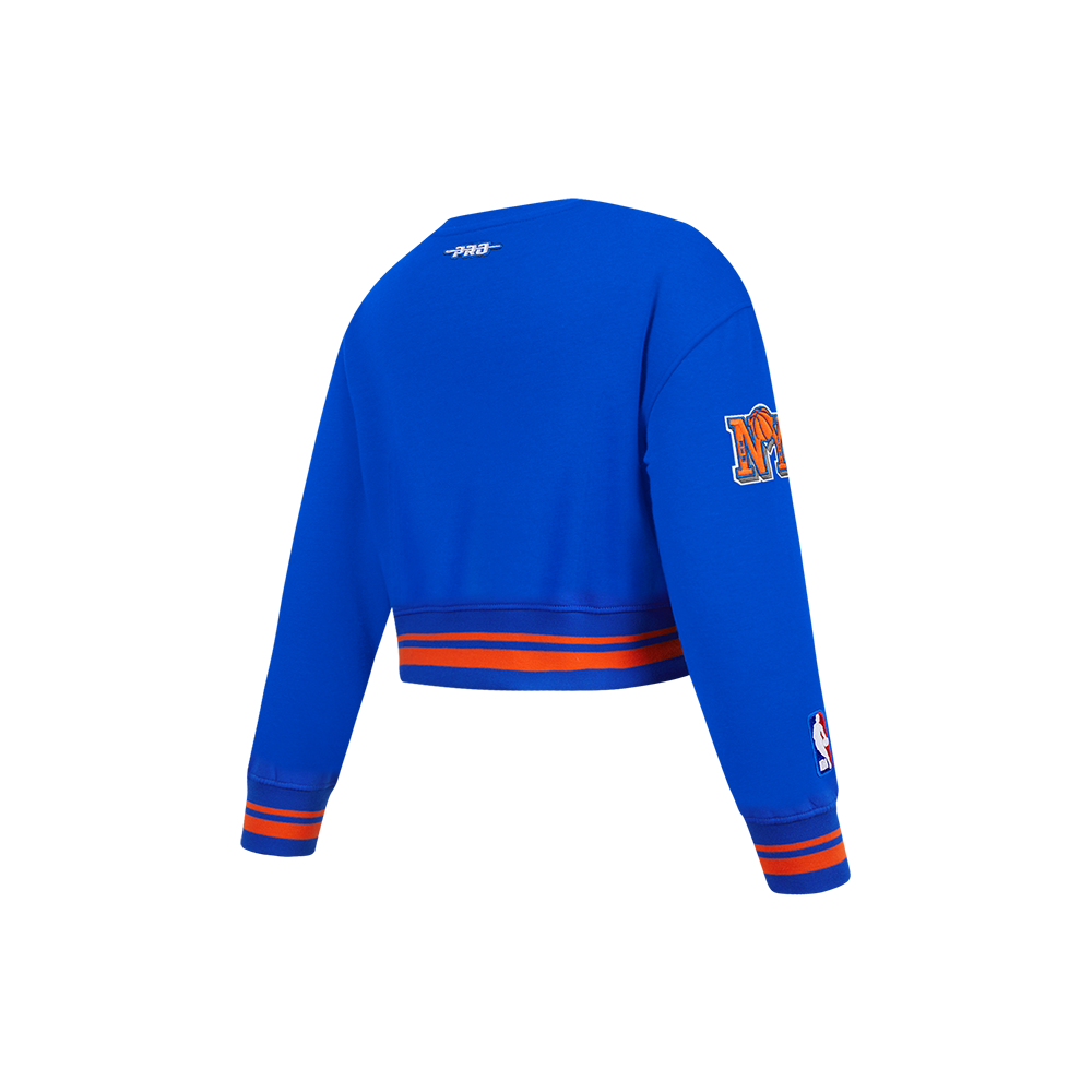 NBA NEW YORK KNICKS RETRO CLASSIC LITTLE GIRL'S RIB FLEECE CREWNECK (ROYAL/ORANGE/ROYAL)