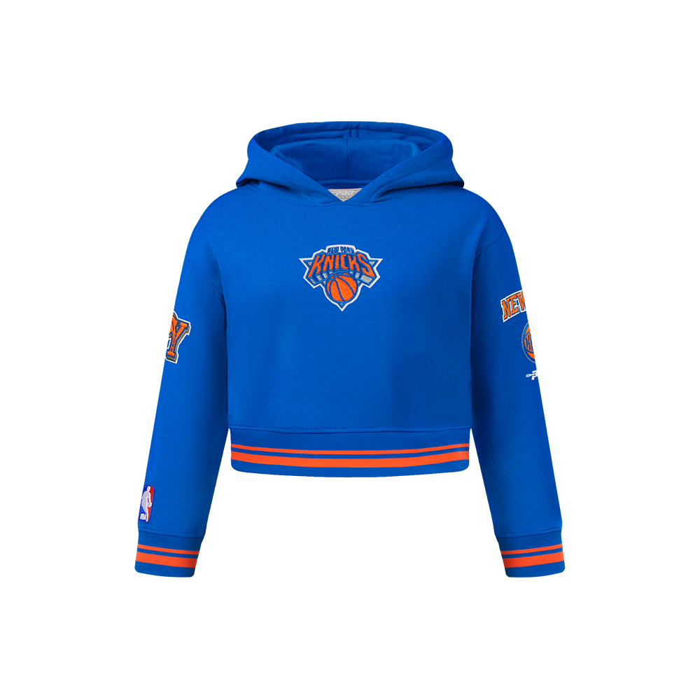 NBA NEW YORK KNICKS RETRO CLASSIC LITTLE GIRL'S RIB FLEECE PULLOVER HOODIE (ROYAL/ORANGE/ROYAL)