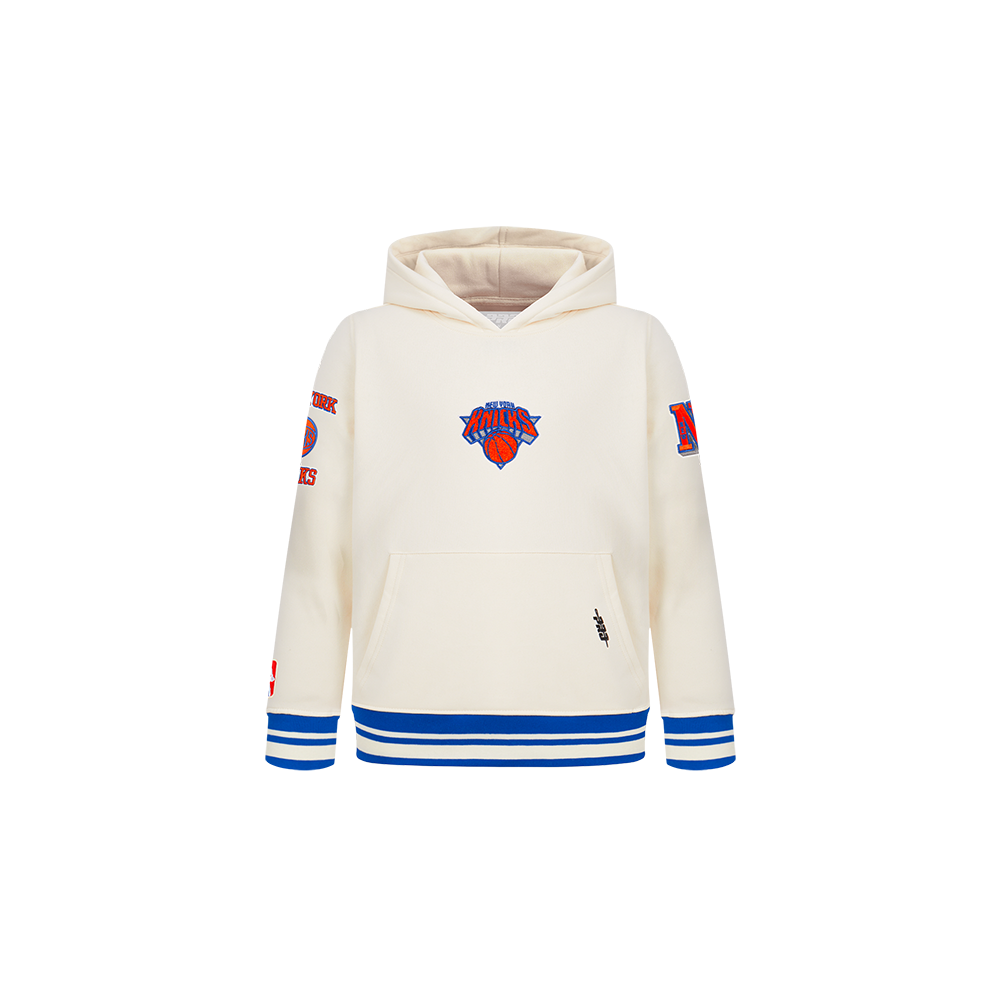 NBA NEW YORK KNICKS RETRO CLASSIC TODDLER BOY'S RIB FLEECE PULLOVER HOODIE (EGGSHELL/ROYAL BLUE)