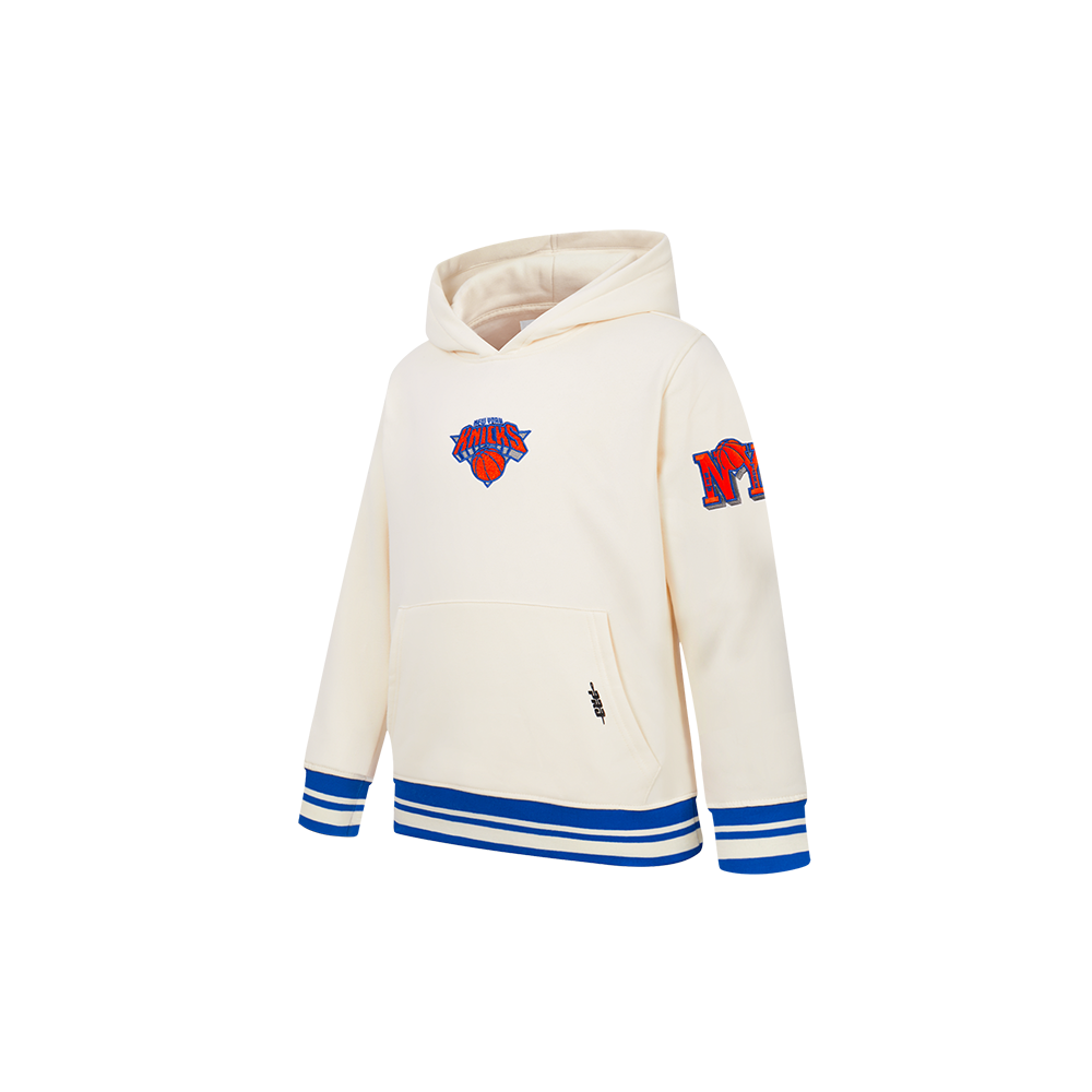 NBA NEW YORK KNICKS RETRO CLASSIC TODDLER BOYS RIB FLEECE PULLOVER HOODIE (EGGSHELL/ROYAL BLUE)