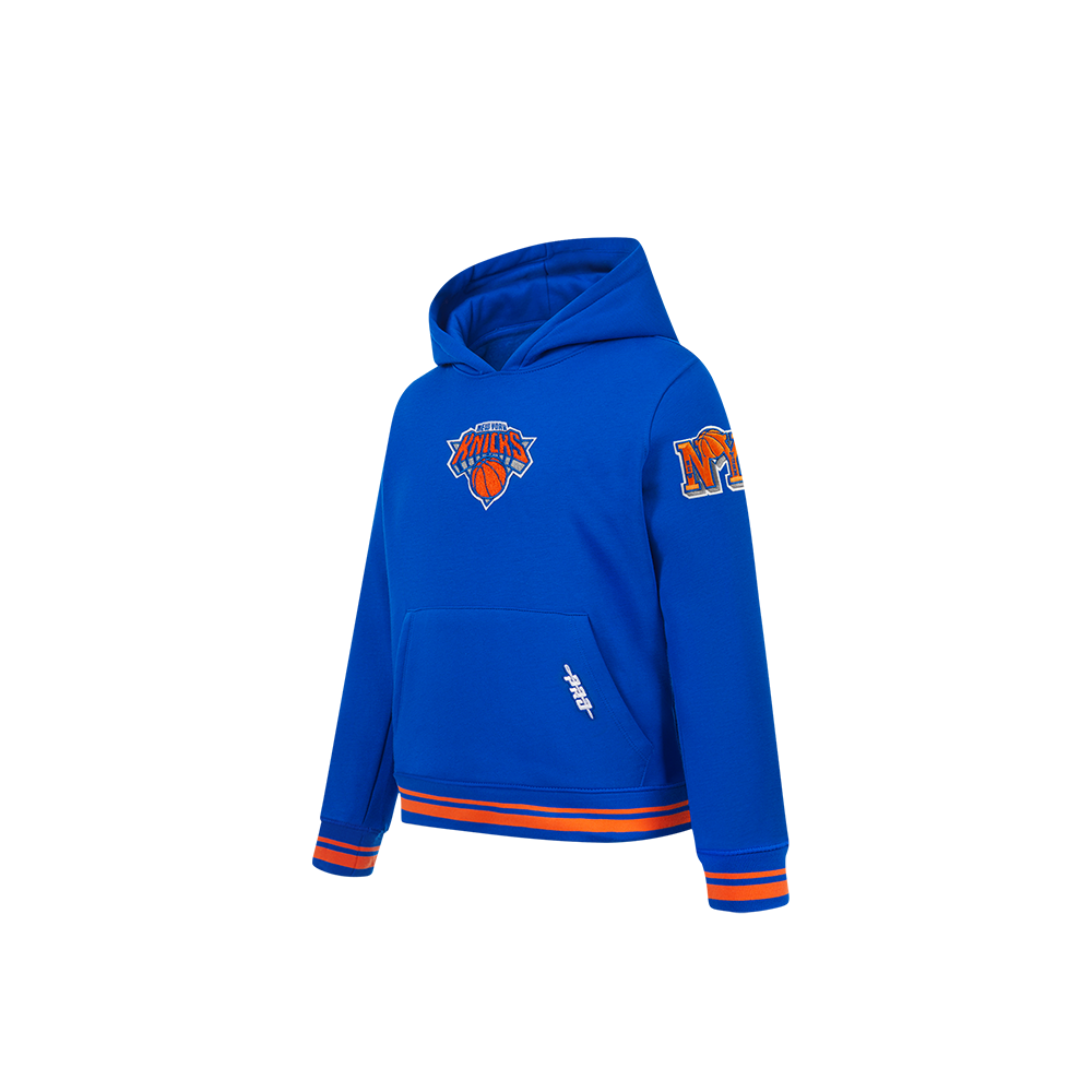 NBA NEW YORK KNICKS RETRO CLASSIC TODDLER BOYS RIB FLEECE PULLOVER HOODIE (ROYAL/ORANGE/ROYAL)