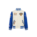 NBA NEW YORK KNICKS RETRO CLASSIC TODDLER BOY'S RIB WOOL VARSITY JACKET (EGGSHELL/ROYAL BLUE)