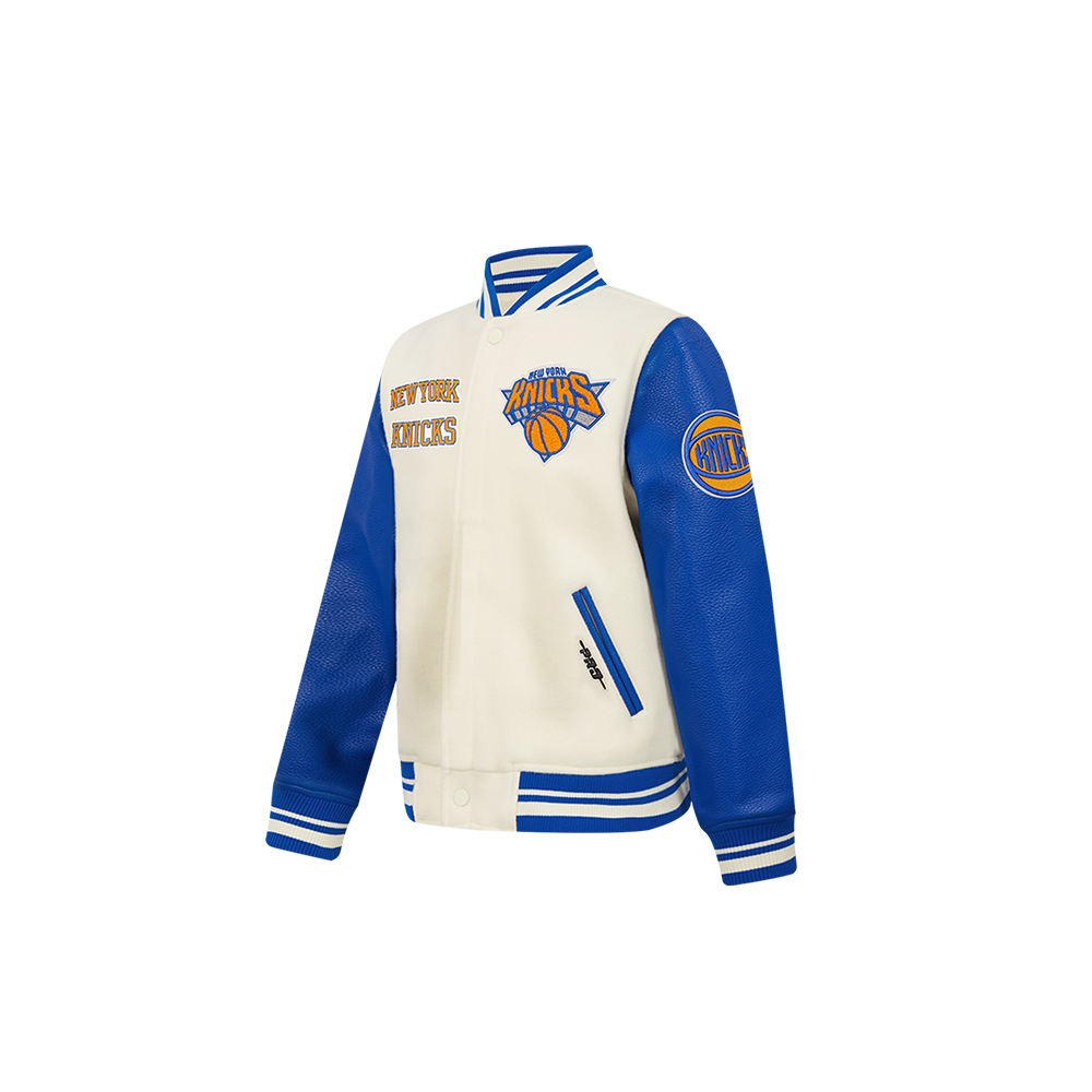 NBA NEW YORK KNICKS RETRO CLASSIC TODDLER BOY'S RIB WOOL VARSITY JACKET (EGGSHELL/ROYAL BLUE)