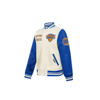 NBA NEW YORK KNICKS RETRO CLASSIC TODDLER BOY'S RIB WOOL VARSITY JACKET (EGGSHELL/ROYAL BLUE)