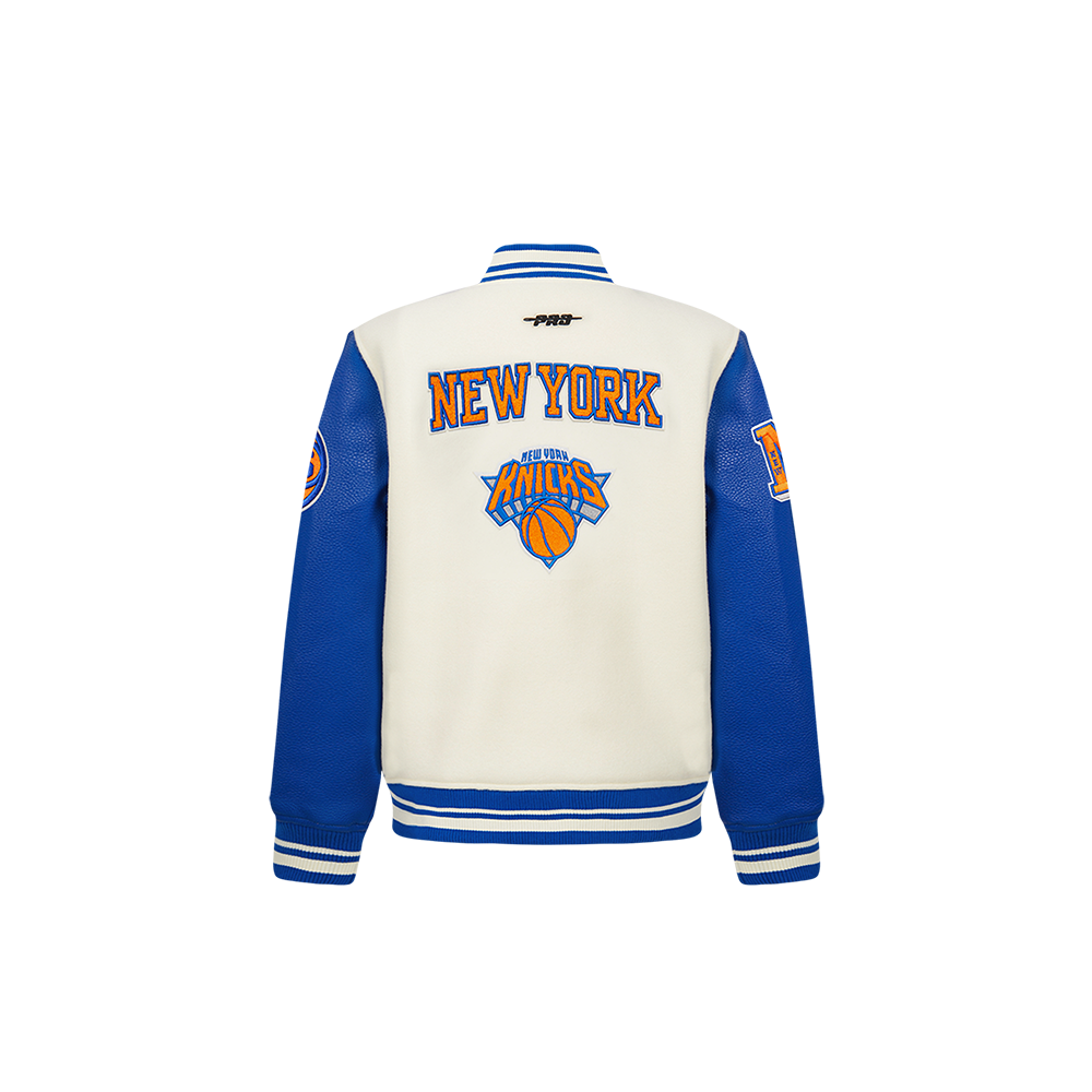 NBA NEW YORK KNICKS RETRO CLASSIC TODDLER BOY'S RIB WOOL VARSITY JACKET (EGGSHELL/ROYAL BLUE)