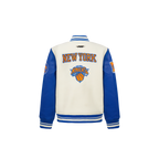 NBA NEW YORK KNICKS RETRO CLASSIC TODDLER BOY'S RIB WOOL VARSITY JACKET (EGGSHELL/ROYAL BLUE)