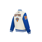 NBA NEW YORK KNICKS RETRO CLASSIC TODDLER BOY'S RIB WOOL VARSITY JACKET (EGGSHELL/ROYAL BLUE)