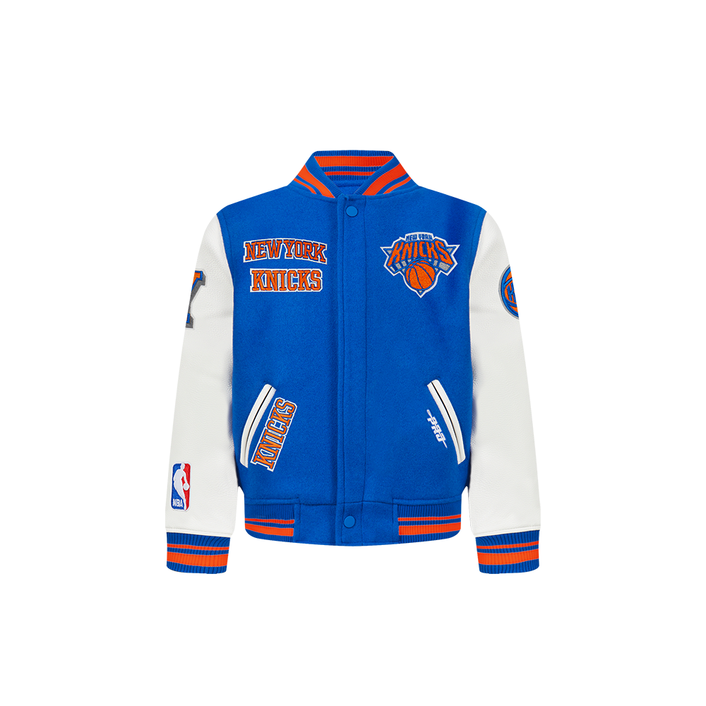NBA NEW YORK KNICKS RETRO CLASSIC TODDLER BOY'S RIB WOOL VARSITY JACKET (ROYAL/ORANGE/ROYAL)