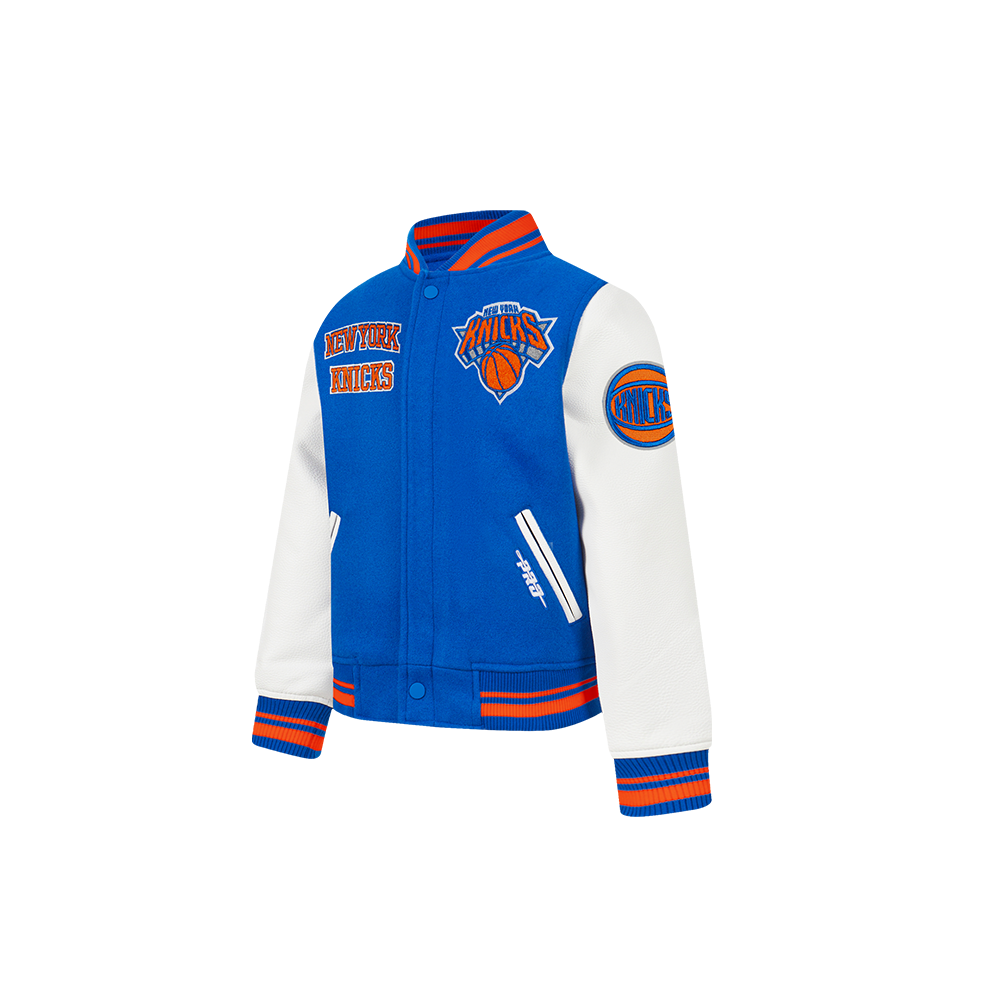 NBA NEW YORK KNICKS RETRO CLASSIC TODDLER BOY'S RIB WOOL VARSITY JACKET (ROYAL/ORANGE/ROYAL)