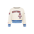 NBA NEW YORK KNICKS RETRO CLASSIC TODDLER GIRL'S RIB FLEECE CREWNECK (EGGSHELL/ROYAL BLUE)