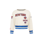 NBA NEW YORK KNICKS RETRO CLASSIC TODDLER GIRL'S RIB FLEECE CREWNECK (EGGSHELL/ROYAL BLUE)