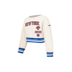 NBA NEW YORK KNICKS RETRO CLASSIC TODDLER GIRL'S RIB FLEECE CREWNECK (EGGSHELL/ROYAL BLUE)